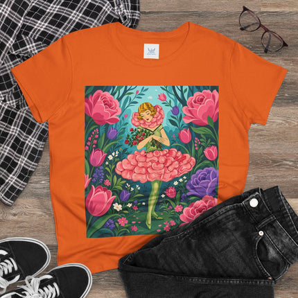 🌹🩰 The Rose Garden Dancer Cotton Tee – Art Deco Floral Whimsy