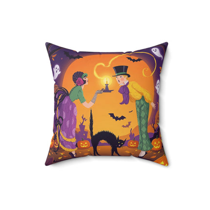 🎃🕯️ Moonlit Pumpkin Masquerade Square Pillow – Whimsical Halloween Charm
