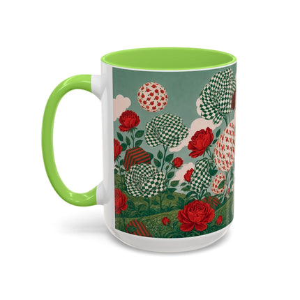 🌹💚 The Scarlet Rose Checkerboard Garden Colorful Mug – Art Deco Floral Whimsy