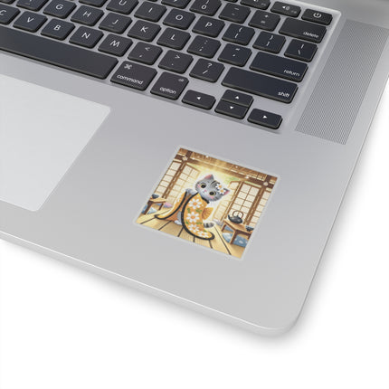 Playful Kitten in the Tea Room Kiss-Cut Stickers (4 Sizes)