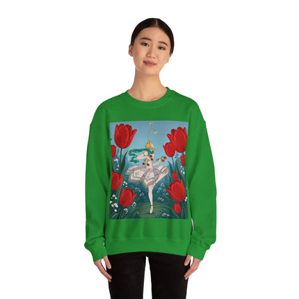 🌷🩰 The Scarlet Tulip Ballet Crewneck Sweatshirt – Art Deco Floral Whimsy