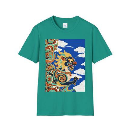 🦁☁️ The Celestial Snow Lion Softstyle T-Shirt – Tibetan Mythical Guardian & Sacred Clouds