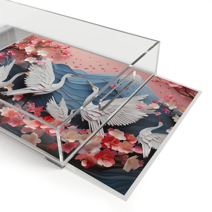 Graceful Cranes and Cherry Blossoms Acrylic Serving Tray