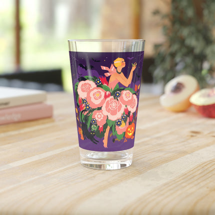 🌹🎃 The Lady Of The Haunted Rose Garden Glass, 16oz – Romantic Halloween Charm