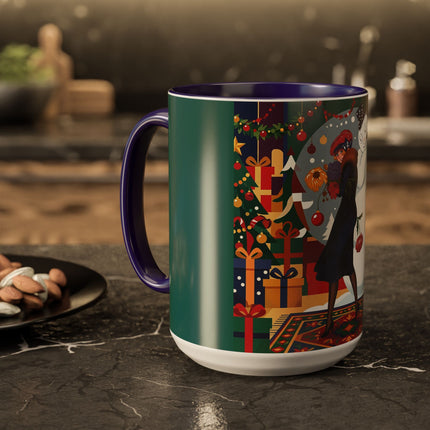 ☃️🎄 The Snowman's Christmas Companion Colorful Mug – Art Deco Holiday Fantasy