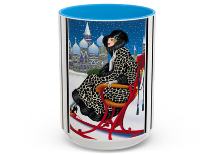 Elegant Winter Woman in Sleigh Colorful Mugs (11oz, 15oz)