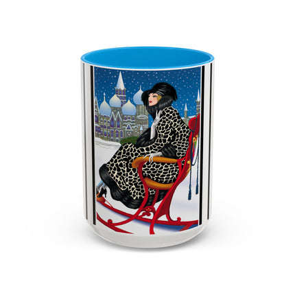 Elegant Winter Woman in Sleigh Colorful Mugs (11oz, 15oz)