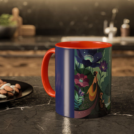 The Lady Of The Moonlit Fountain Colorful Mugs – Art Deco Botanical Serenity
