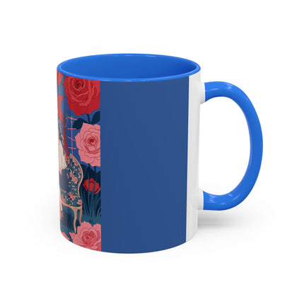 The Lady And The Scarlet Macaw Colorful Mugs – Art Deco Floral Elegance