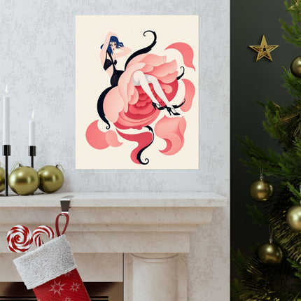 🌹🖤 The Lady Of The Midnight Rose Matte Vertical Poster – Art Deco Floral Fashion