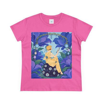 🪞🌺 The Enchanted Garden Mirror Cotton Tee – Art Deco Fashion Whimsy