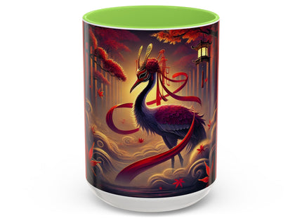Regal Crimson Crane in the Autumn Mist Colorful Mugs (11oz, 15oz)