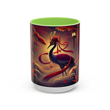 Regal Crimson Crane in the Autumn Mist Colorful Mugs (11oz, 15oz)