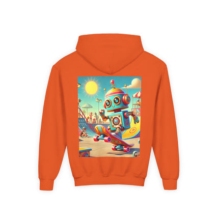 Skate Park Robot Youth Hooded Sweatshirt – Action, Energy & Retro Fun