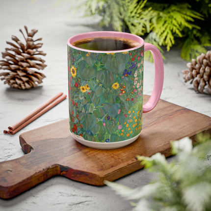 Farm Garden with Sunflowers by Gustav Klimt Colorful Mugs (11oz, 15oz)