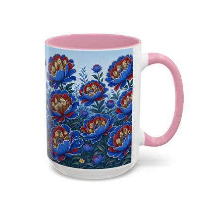 💙🌺 The Sapphire Blossom Garden Dancer Colorful Mug – Art Deco Fashion Fantasy