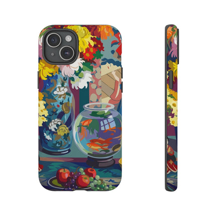 Floral Fishbowl Still Life Phone Case – Vibrant Harmony & Colorful Life