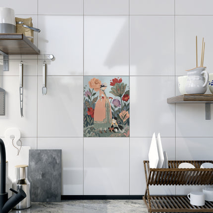🌸🐈 The Lady And Puss In Boots Ceramic Tile – Art Deco Floral Fashion Fantasy