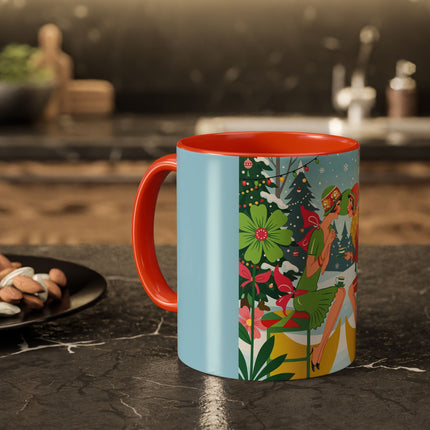 ☕🎄 Christmas Tea In The Snow Garden Colorful Mug – Art Deco Holiday Friendship