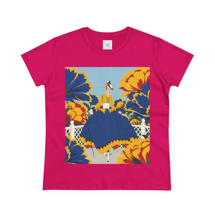 💙🌼 The Golden Petal Promenade Cotton Tee – Art Deco Floral Elegance