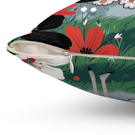 🌧️🌺 The Stormy Flower Walk Square Pillow – Art Deco Floral Fashion