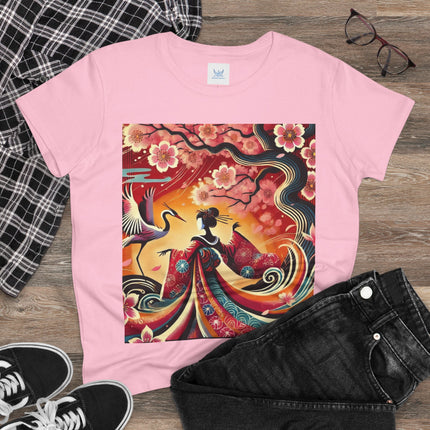 Fairy and Stork Beneath the Cherry Blossoms Cotton Tee
