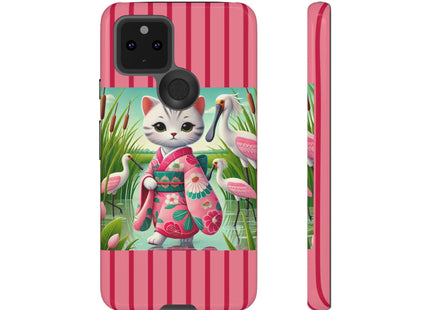 Geisha Kitten Strolls Among the Spoonbills Phone Cases