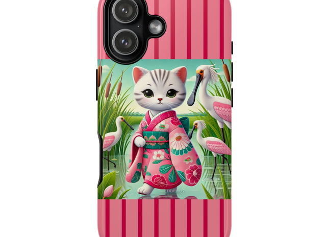 Geisha Kitten Strolls Among the Spoonbills Phone Cases