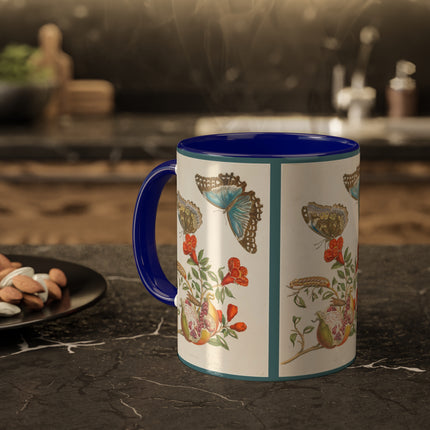 Blue Butterflies and Pomegranate by Maria Sibylla Merian Colorful Mugs, 11oz