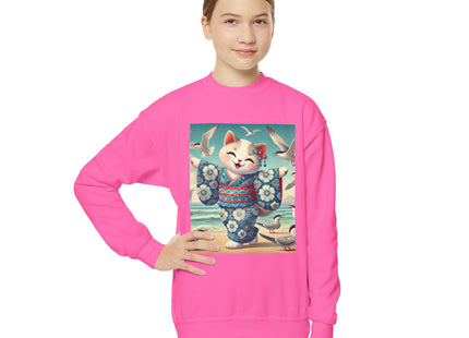 Geisha Kitten by the Seaside Youth Crewneck Sweatshirt