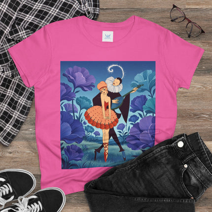 🎭🌺 The Garden Duet Cotton Tee – Art Deco Musical Whimsy