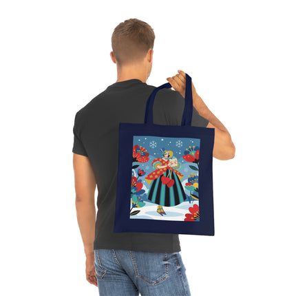 ❤️❄️ The Winter Heart Messenger Cotton Tote Bag – Art Deco Winter Enchantment