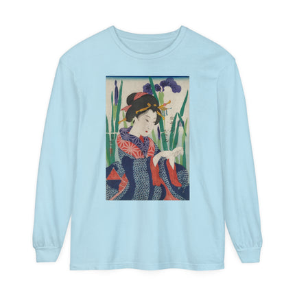 Woman with Origami Crane Garment-dyed Long Sleeve T-Shirt