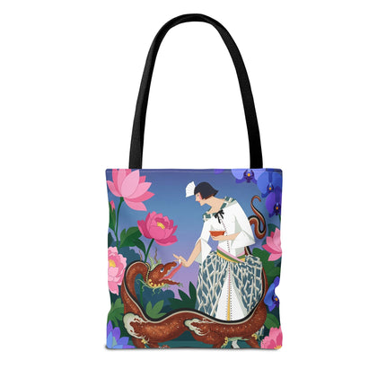 🐉🌸 The Dragon Keeper Tote Bag – Art Deco Floral Fantasy