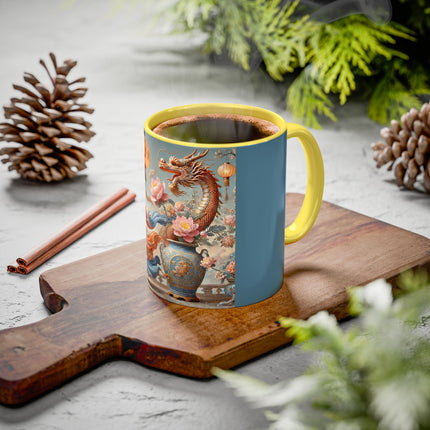 Golden Dragon & Lantern Lady Colorful Mug – Imperial Dragon & Elegant Harmony