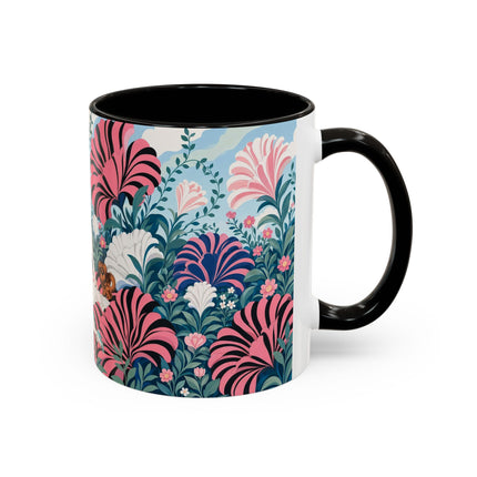 🌸🦋 The Enchanted Pink Blossom Retreat Colorful Mug – Art Deco Floral Whimsy
