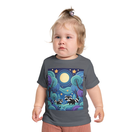 Enchanted Nighttime Raccoons Baby T-Shirt – A Magical Forest Adventure