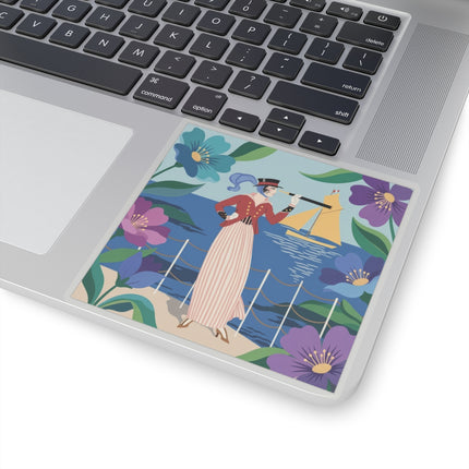 🌊🔭 The Lady Of The Seaside Lookout Kiss-Cut Stickers – Art Deco Nautical Adventure