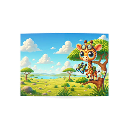 🦒🔭 The Little Giraffe’s Great Safari Greeting Card – Whimsical Animal Adventure
