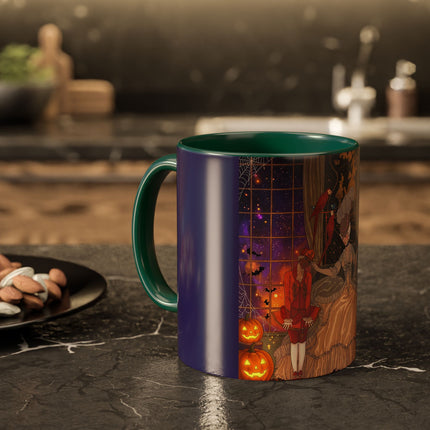 🌙🎃 The Moonlit Parlor Masquerade Colorful Mug – Elegant Halloween Romance