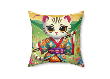 Samurai Kitten Spun Polyester Square Pillow