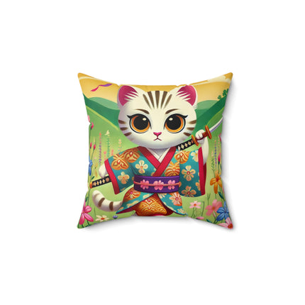 Samurai Kitten Spun Polyester Square Pillow