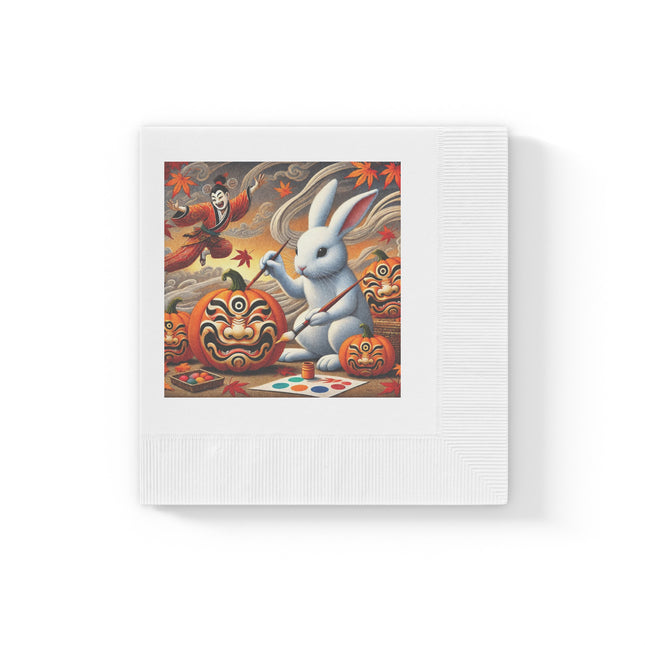 Halloween Rabbit’s Kabuki Jack-o’-Lanterns White Coined Napkins