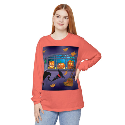 Whimsical Halloween Mischief Unisex Garment-dyed Long Sleeve T-Shirt