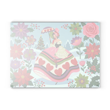 ❤️🌺 The Lady Of The Christmas Heart Garden Glass Cutting Board – Art Deco Holiday Romance
