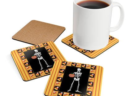 Candy Corn Skeleton Corkwood Coaster Set