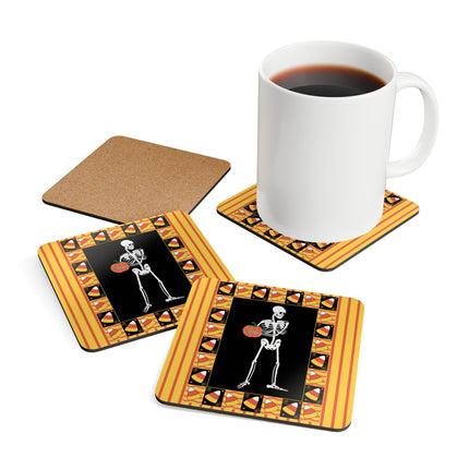Candy Corn Skeleton Corkwood Coaster Set