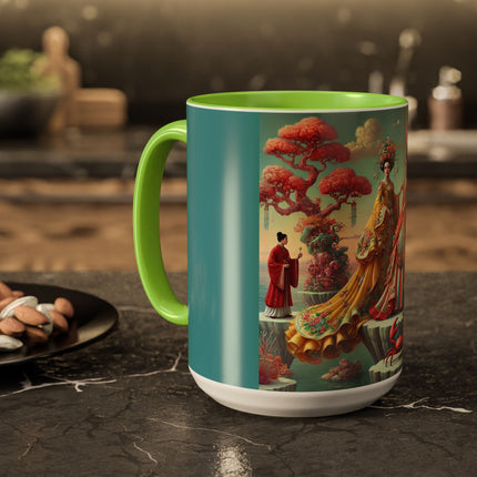 Cherry Blossom Courtesans & Crimson Crab Colorful Mug – Imperial Elegance & Playful Charm