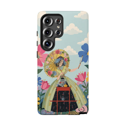 🌸🪞 The Floral Parasol Reflection Phone Case – Art Deco Garden Fantasy
