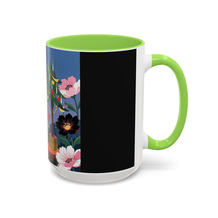 🌹🎄 The Lady Of The Candlelit Rose Tree Colorful Mug – Art Deco Christmas Garden